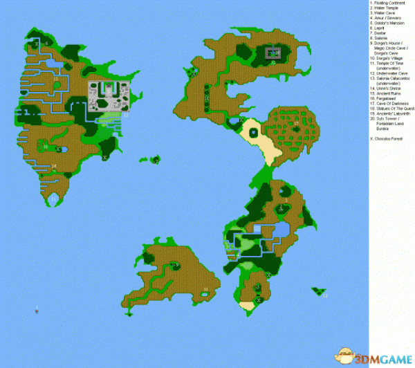 最终幻想3全地图坐标一览 ff3全世界地名中英对照表